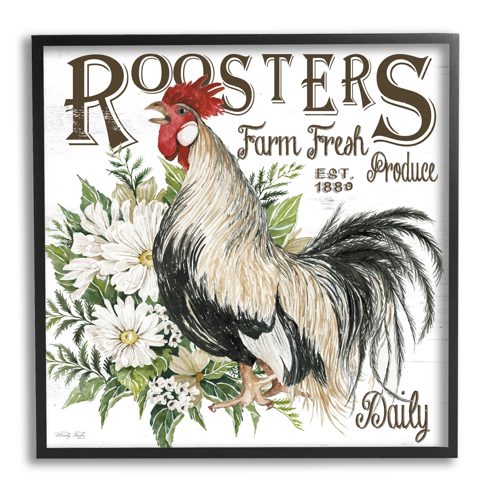 Stupell Industries Farm Fresh Produce Phrase Botanical & Floral Painting Black Framed Art Print Wall Art, 24 x 24