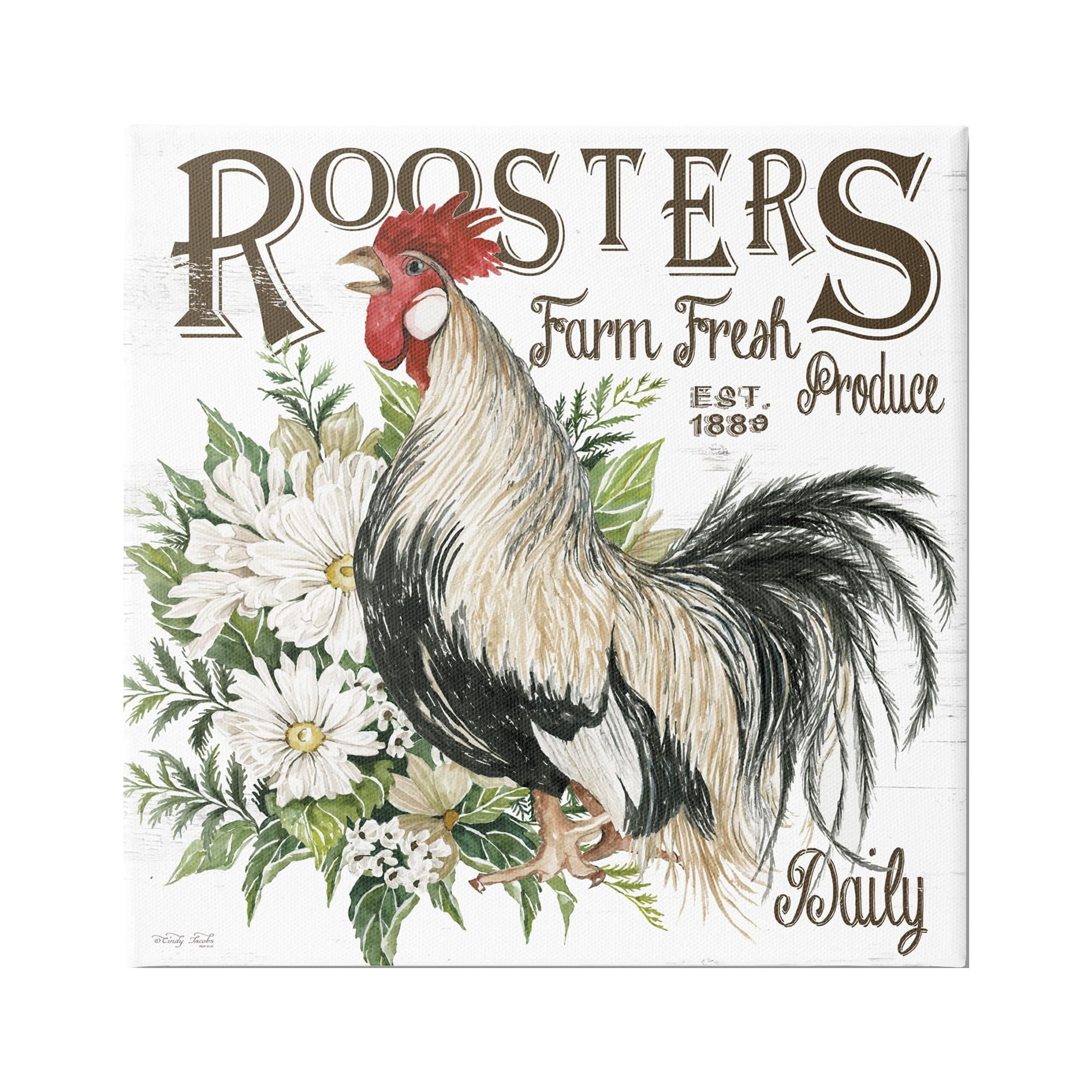 Farm Fresh Produce Rooster Canvas Wall Art, 17" x 17"