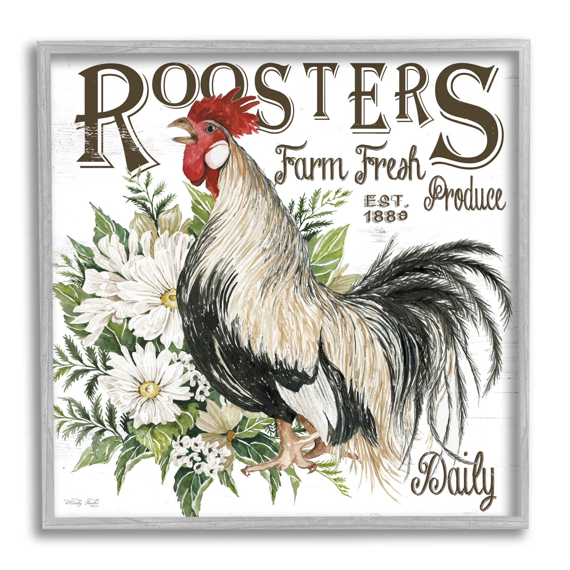 Stupell Industries Farm Fresh Produce Phrase Botanical & Floral Painting Gray Framed Art Print Wall Art, 17 x 17