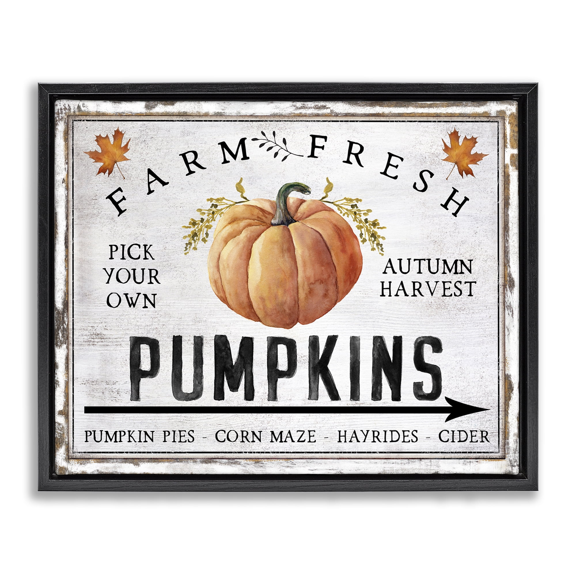 Stupell Industries Farm Fresh Pumpkin Holiday Painting Black Floater Framed Canvas Art Prints Wall Art, 21 x 17
