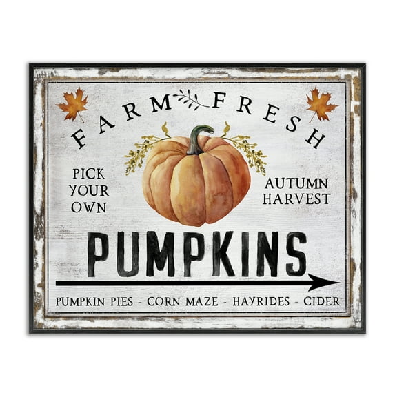 Stupell Industries Farm Fresh Pumpkin Holiday Painting Black Framed Art Prints Wall Art, 30 x 24