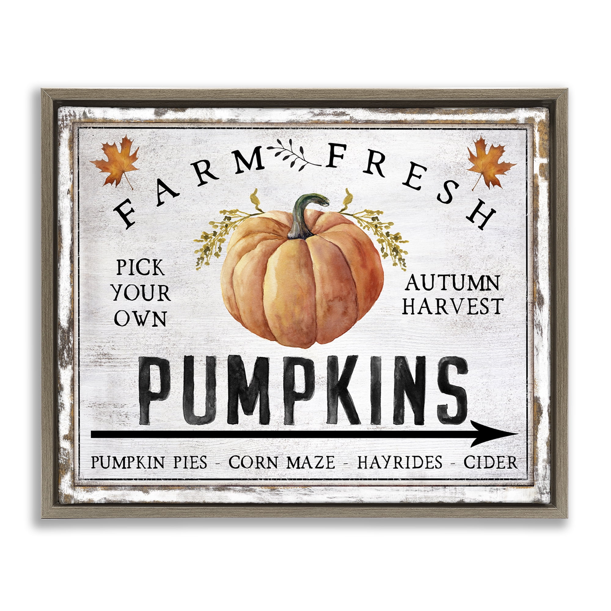 Stupell Industries Farm Fresh Pumpkin Holiday Painting Brown Floater Framed Canvas Art Prints Wall Art, 21 x 17