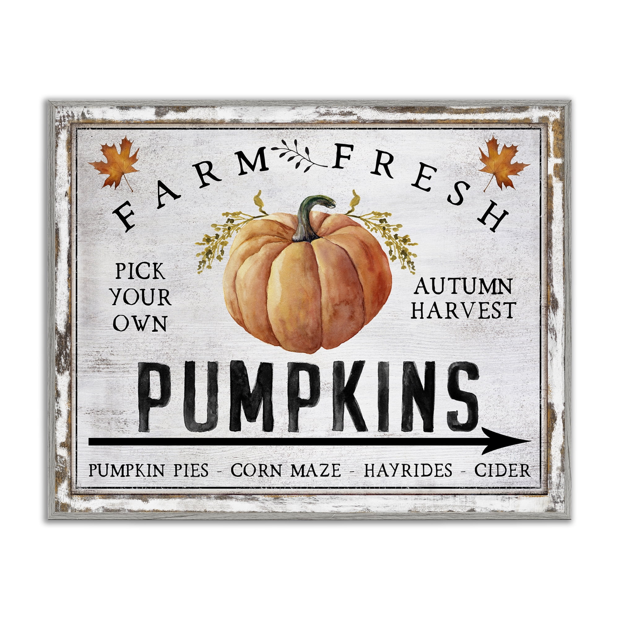 Stupell Industries Farm Fresh Pumpkin Holiday Painting Gray Framed Art Prints Wall Art, 14 x 11