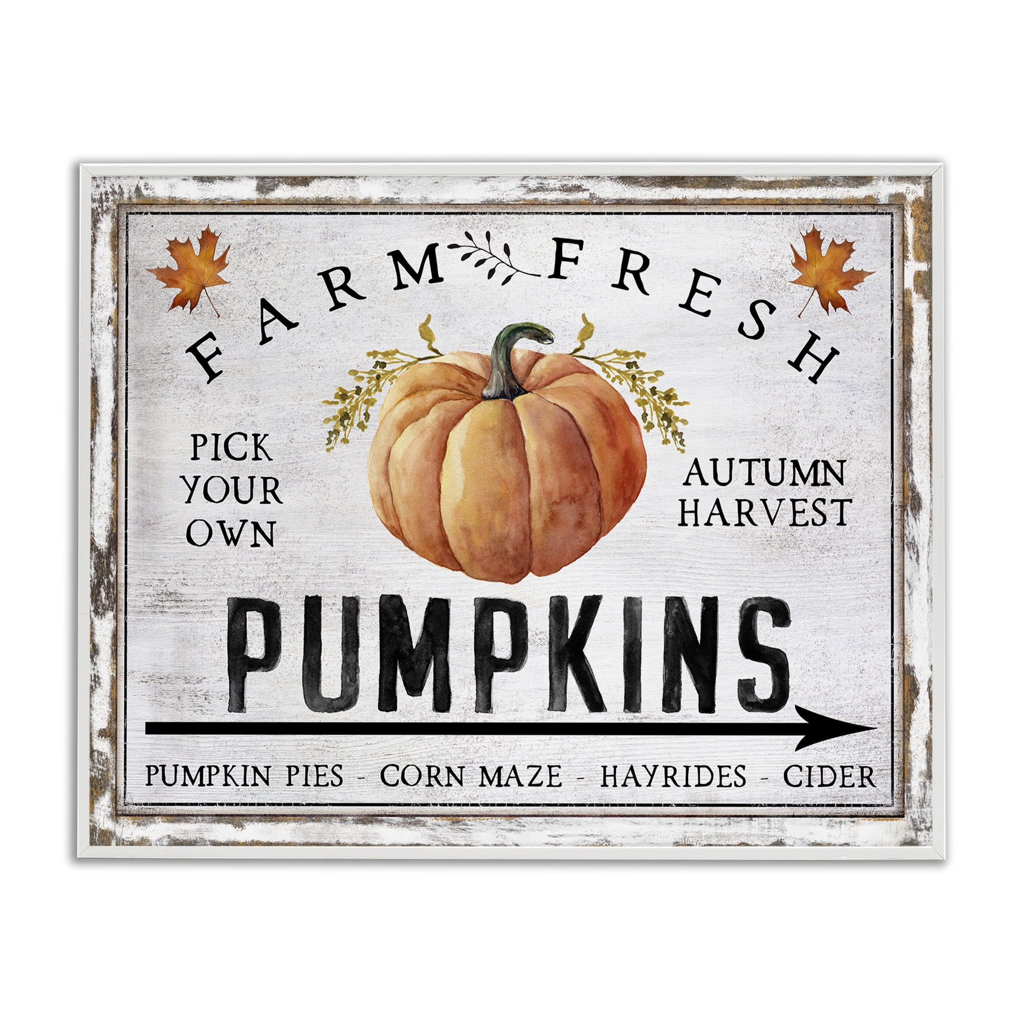 Stupell Industries Farm Fresh Pumpkin Holiday Painting White Framed Art Prints Wall Art, 14 x 11