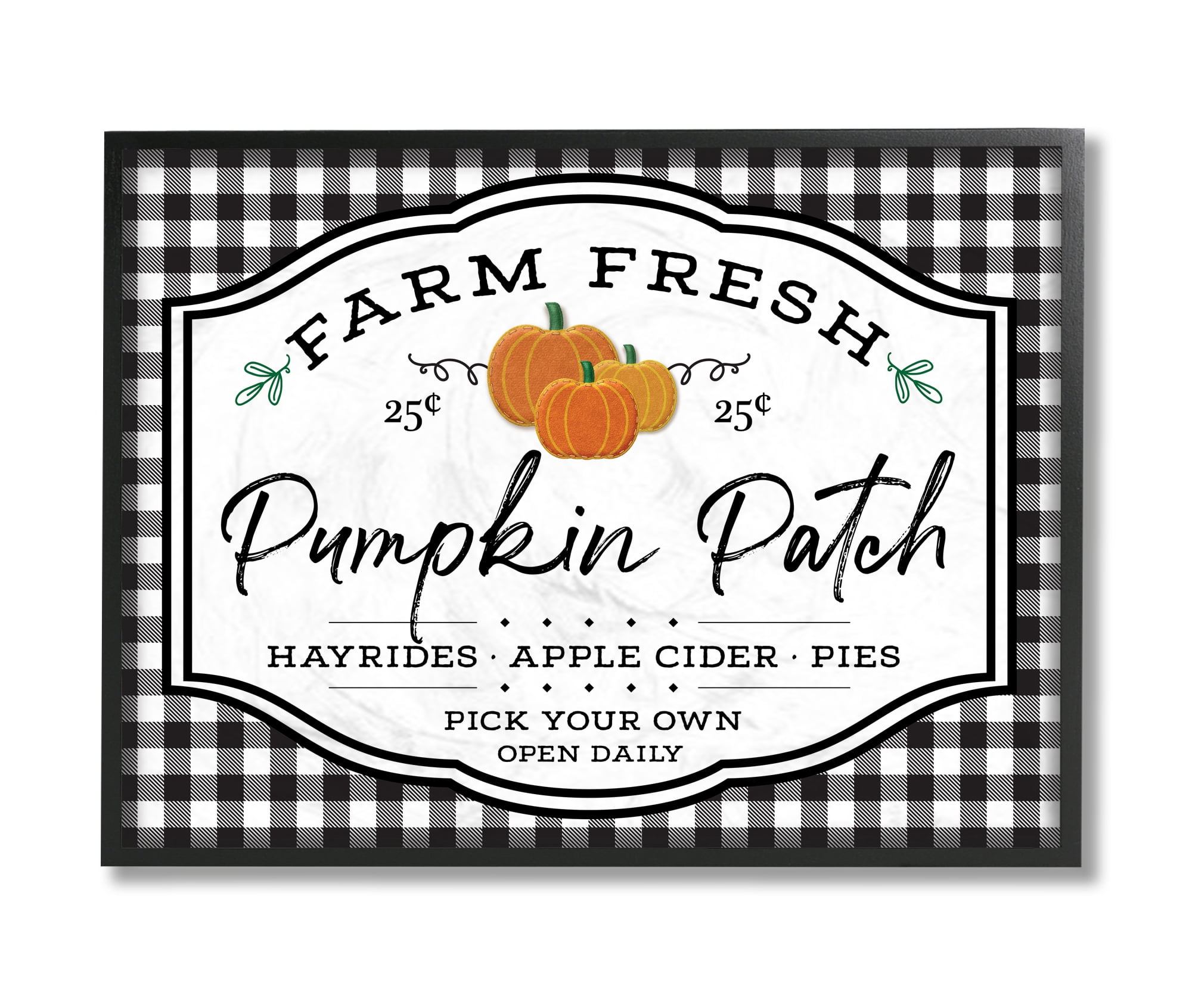 Stupell Industries Farm Fresh Pumpkin Patch Sign Black Checkered Plaid Black Framed, 24 x 30, Design by AE Design