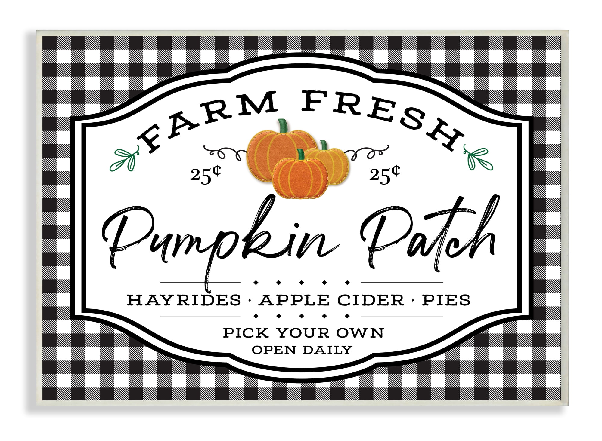 Stupell Industries Farm Fresh Pumpkin Patch Sign Black Checkered Plaid Wall Plaque, 13 x 19, Design by AE Design