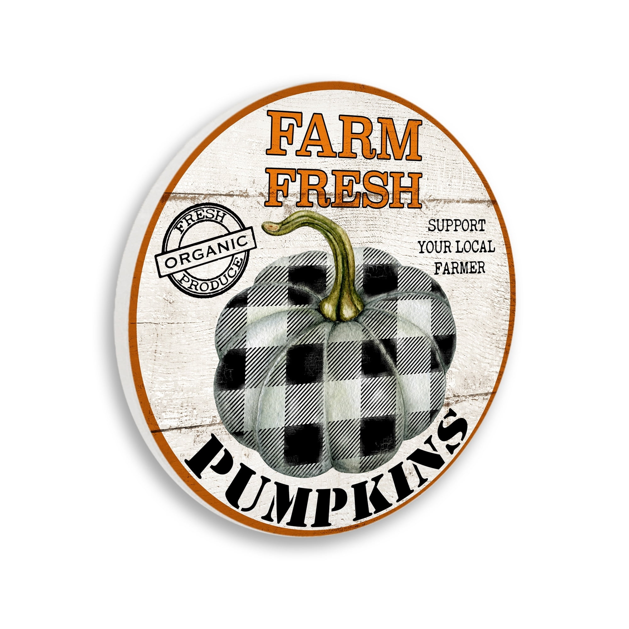 Stupell Industries Farm Fresh Pumpkins Black White Checkered Plaid Pattern,12 x 12,Design By Deborah Brown