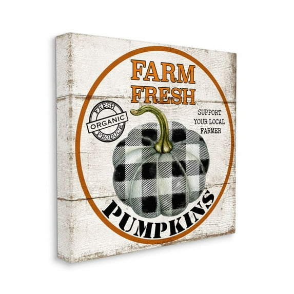 Stupell Industries Farm Fresh Pumpkins Black and White Plaid Design by Deborah Brown, 36" x 36"