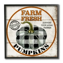 Stupell Industries Farm Fresh Pumpkins Black and White Plaid Design by Deborah Brown