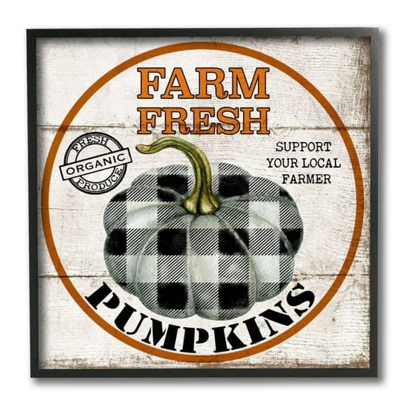Stupell Industries Farm Fresh Pumpkins Black and White Plaid Design by Deborah Brown