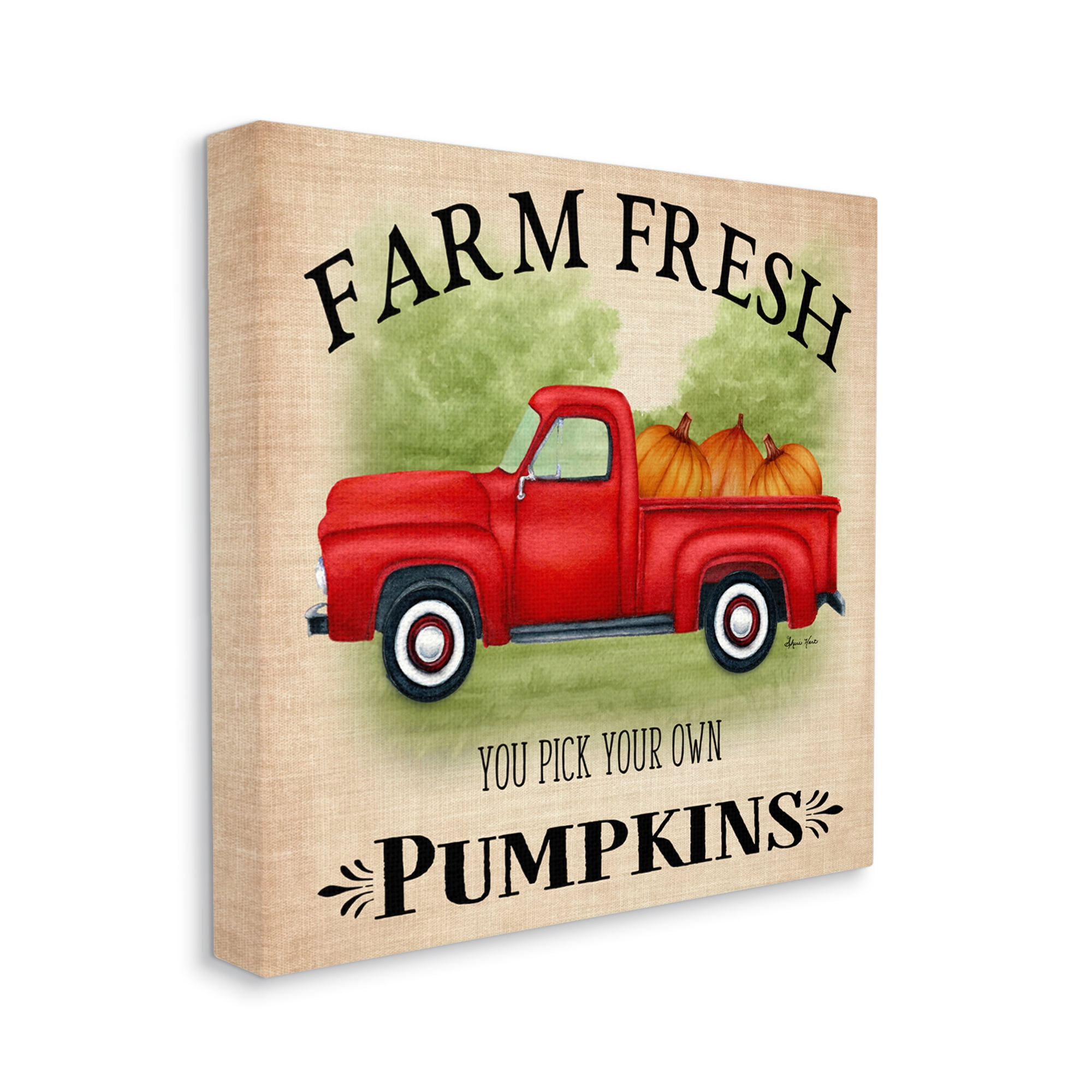Stupell Industries Farm Fresh Pumpkins Red Farm Truck Illustration Canvas Design by Sheri Hart