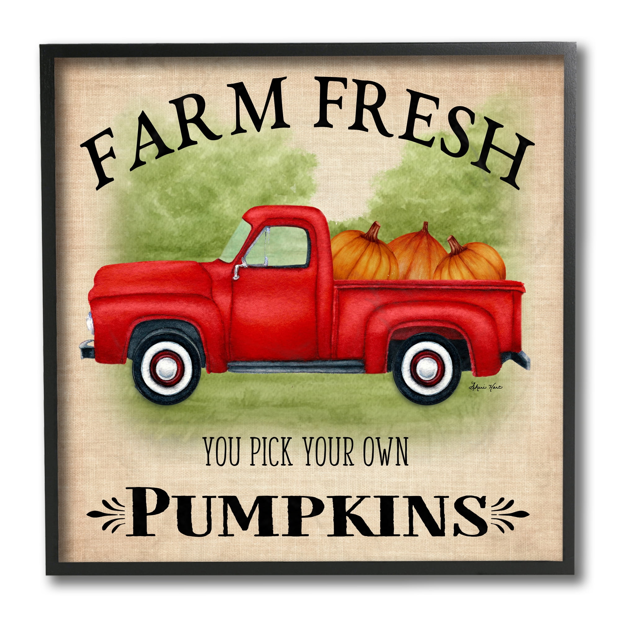 Stupell Industries Farm Fresh Pumpkins Red Farm Truck Illustration Graphic Art Black Framed Art Print Wall Art, 12x12, by Sheri Hart
