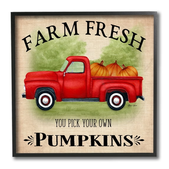 Stupell Industries Farm Fresh Pumpkins Red Farm Truck Illustration Graphic Art Black Framed Art Print Wall Art, 12x12, by Sheri Hart