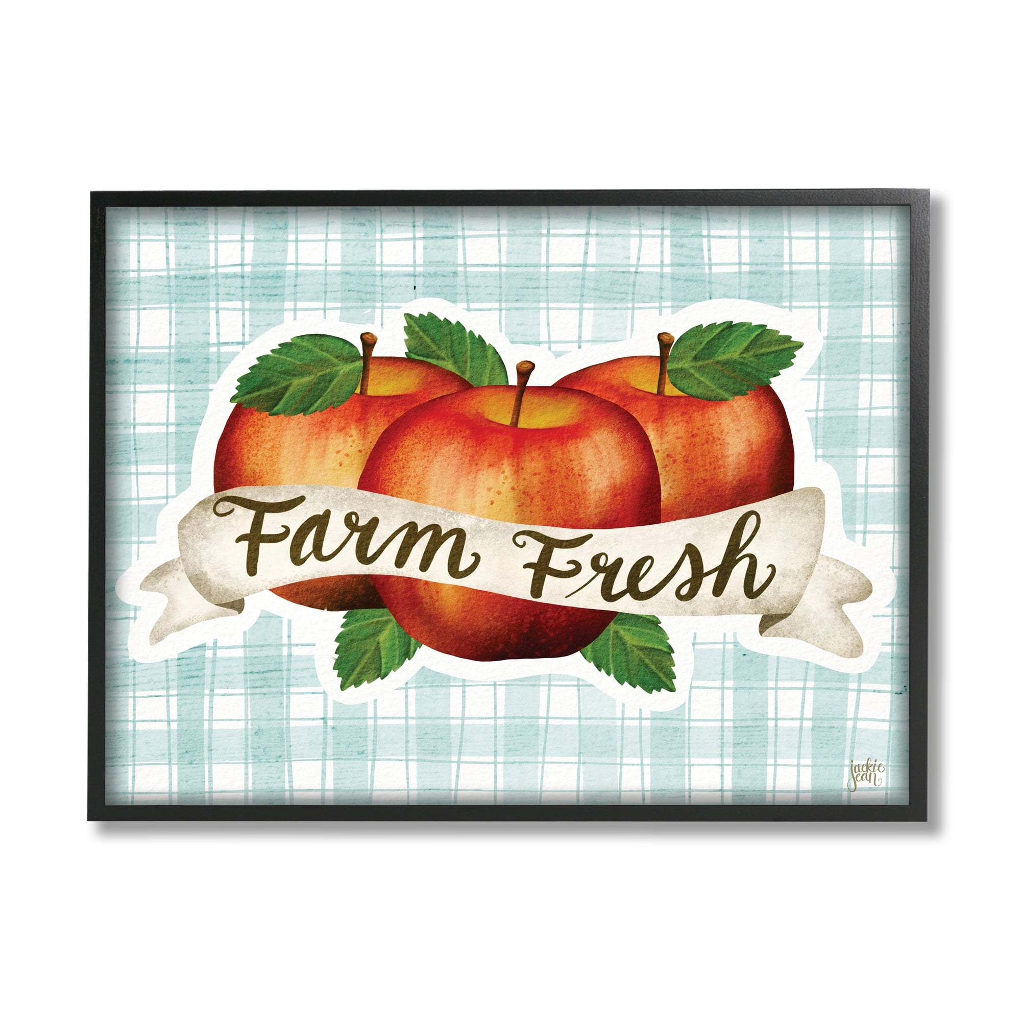 Stupell Industries Farm Fresh Red Apples over Blue Farm Plaid, 16 x 20, Designed by Jackie Quigley