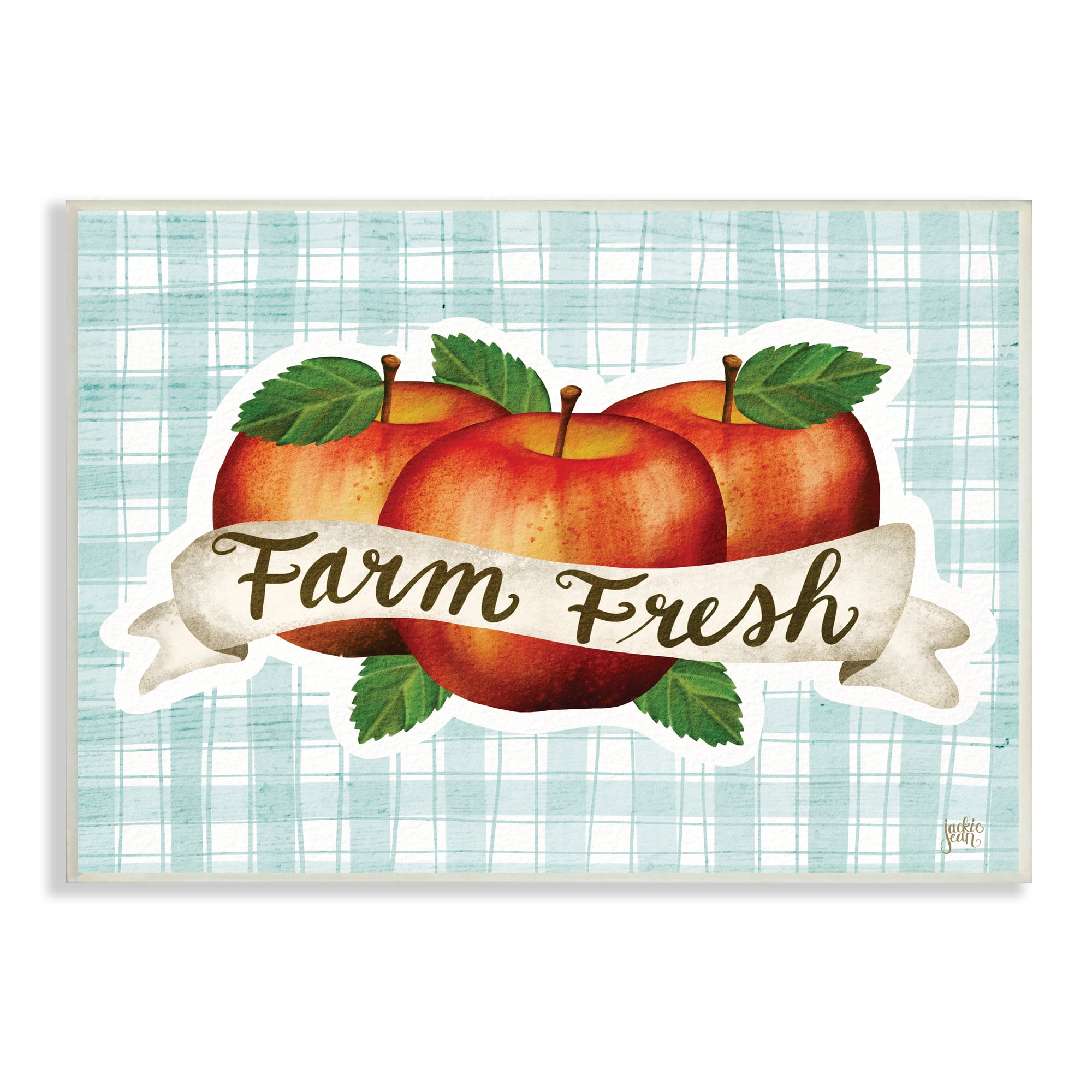Stupell Industries Farm Fresh Red Apples over Blue Farm Plaid Country Painting Unframed Art Print Wall Art, 13 x 19, Design by Jackie Quigley