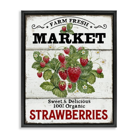 Stupell Industries Farm Fresh Strawberries Food & Beverage Painting Black Floater Framed Canvas Art Print Wall Art, 17 x 21