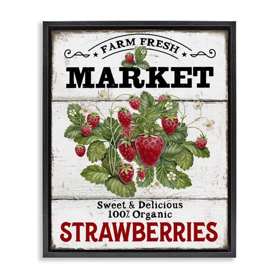 Stupell Industries Farm Fresh Strawberries Food & Beverage Painting Black Floater Framed Canvas Art Print Wall Art, 25 x 31