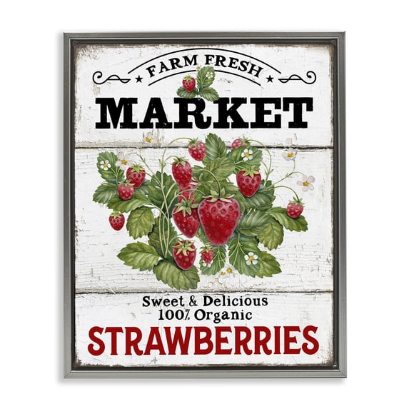 Stupell Industries Cottage Farm Fresh Strawberries Gray Floating Frame Canvas Art, 17 x 21, by Creatif Belle