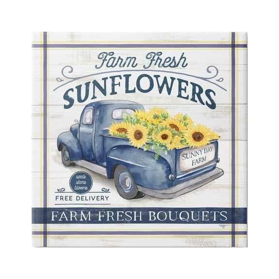 Stupell Industries Farm Fresh Sunflowers Ad Transportation Painting Gallery Wrapped Canvas Print Wall Art, 17 x 17