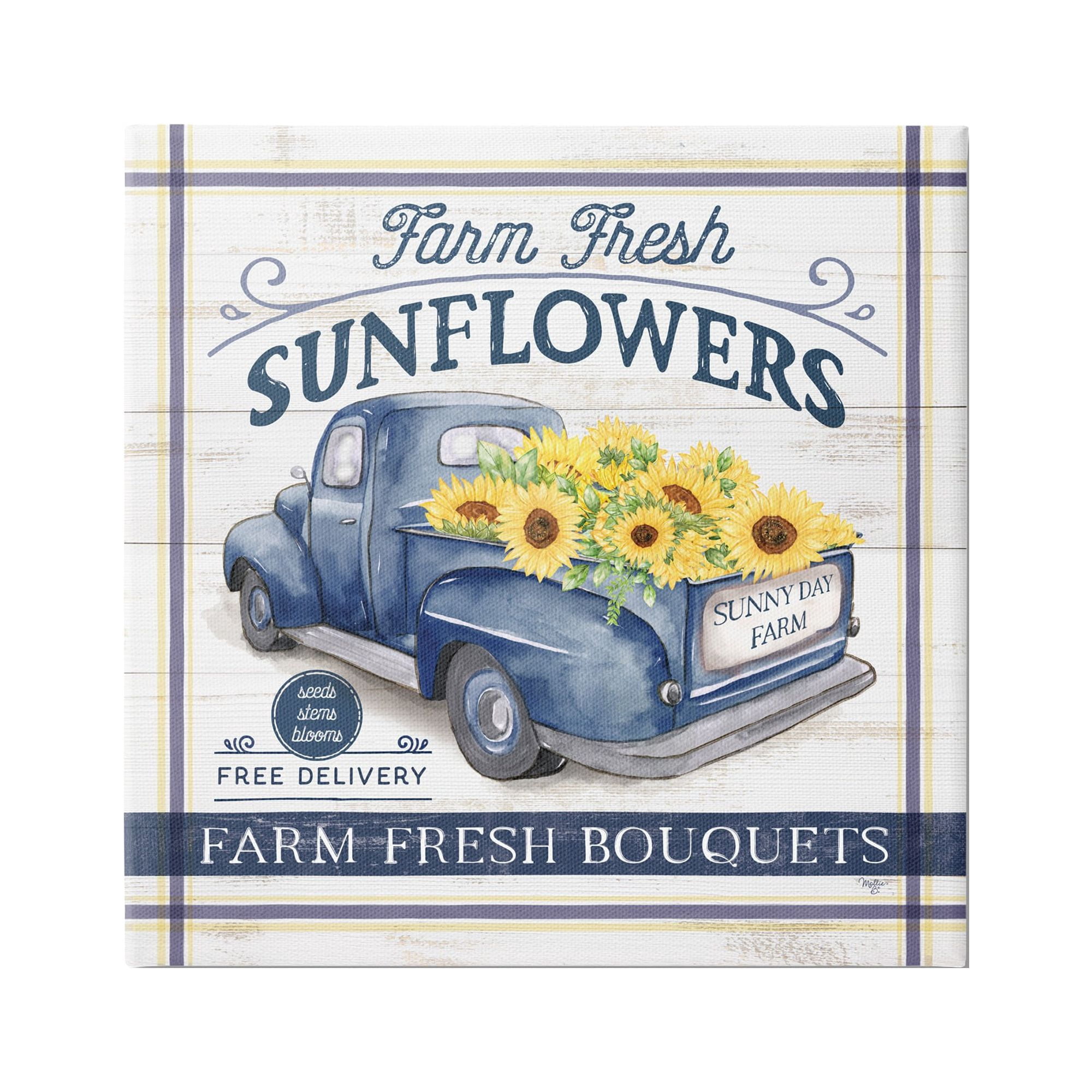 Stupell Industries Farm Fresh Sunflowers Ad Transportation Painting Gallery Wrapped Canvas Print Wall Art, 30 x 30