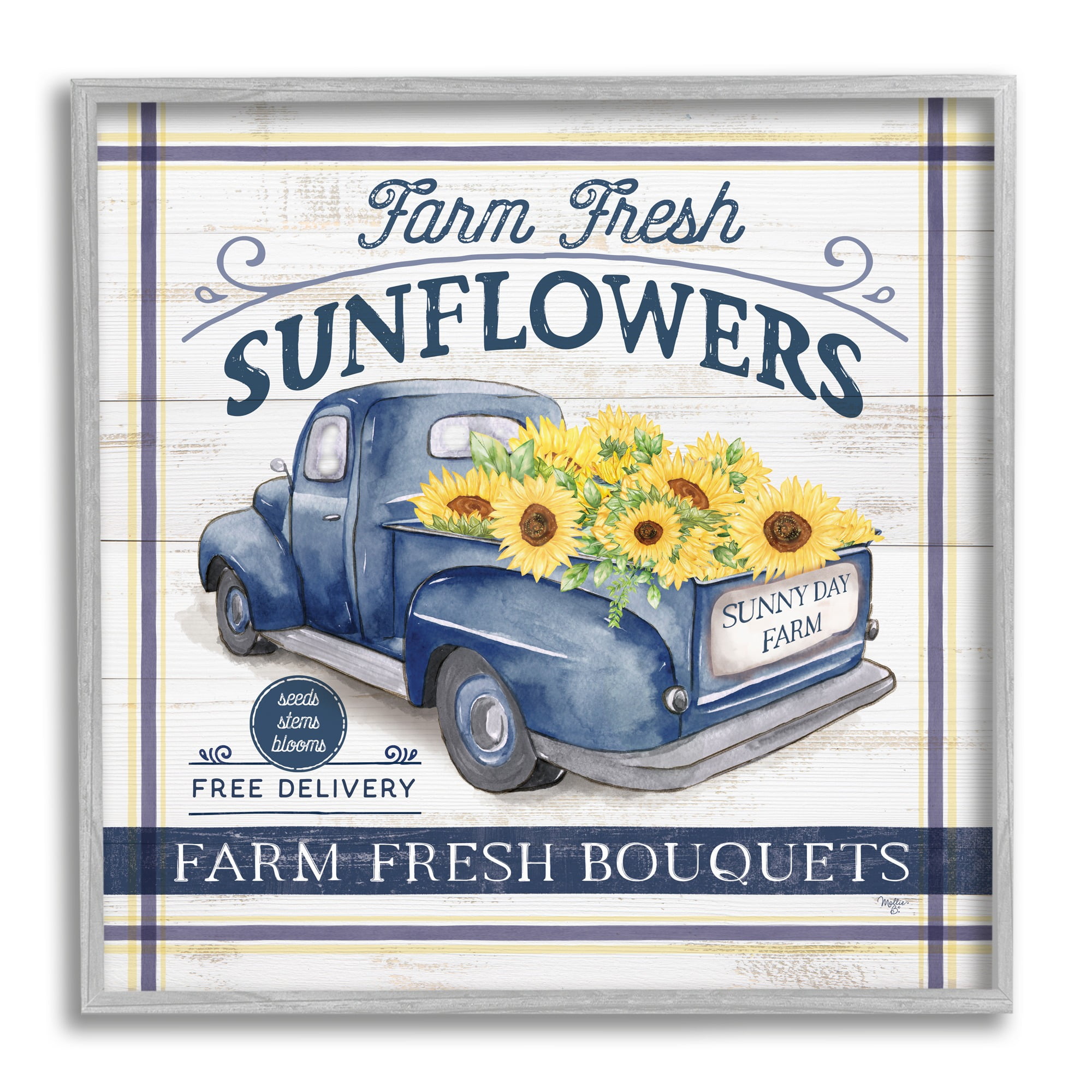 Stupell Industries Farm Fresh Sunflowers Ad Transportation Painting Gray Framed Art Print Wall Art, 24 x 24
