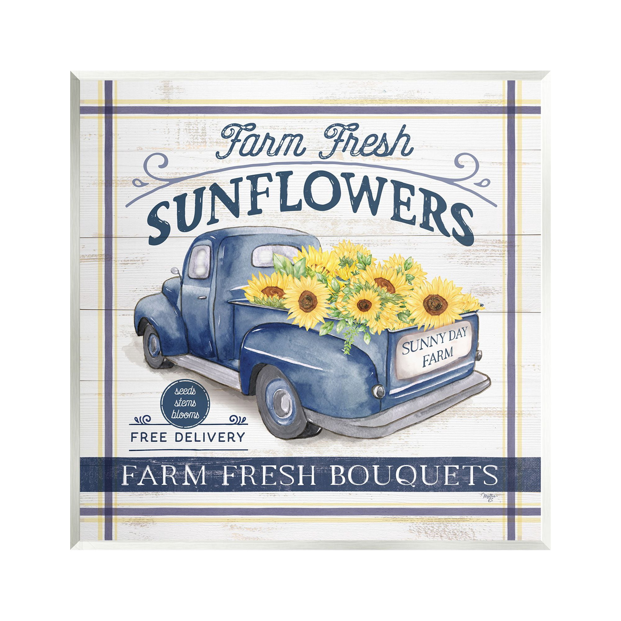 Stupell Industries Farm Fresh Sunflowers Ad Transportation Painting Unframed Art Print Wall Art, 12 x 12