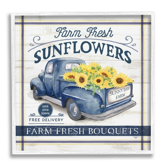 Stupell Industries Farm Fresh Sunflowers Ad Transportation Painting White Framed Art Print Wall Art, 24 x 24