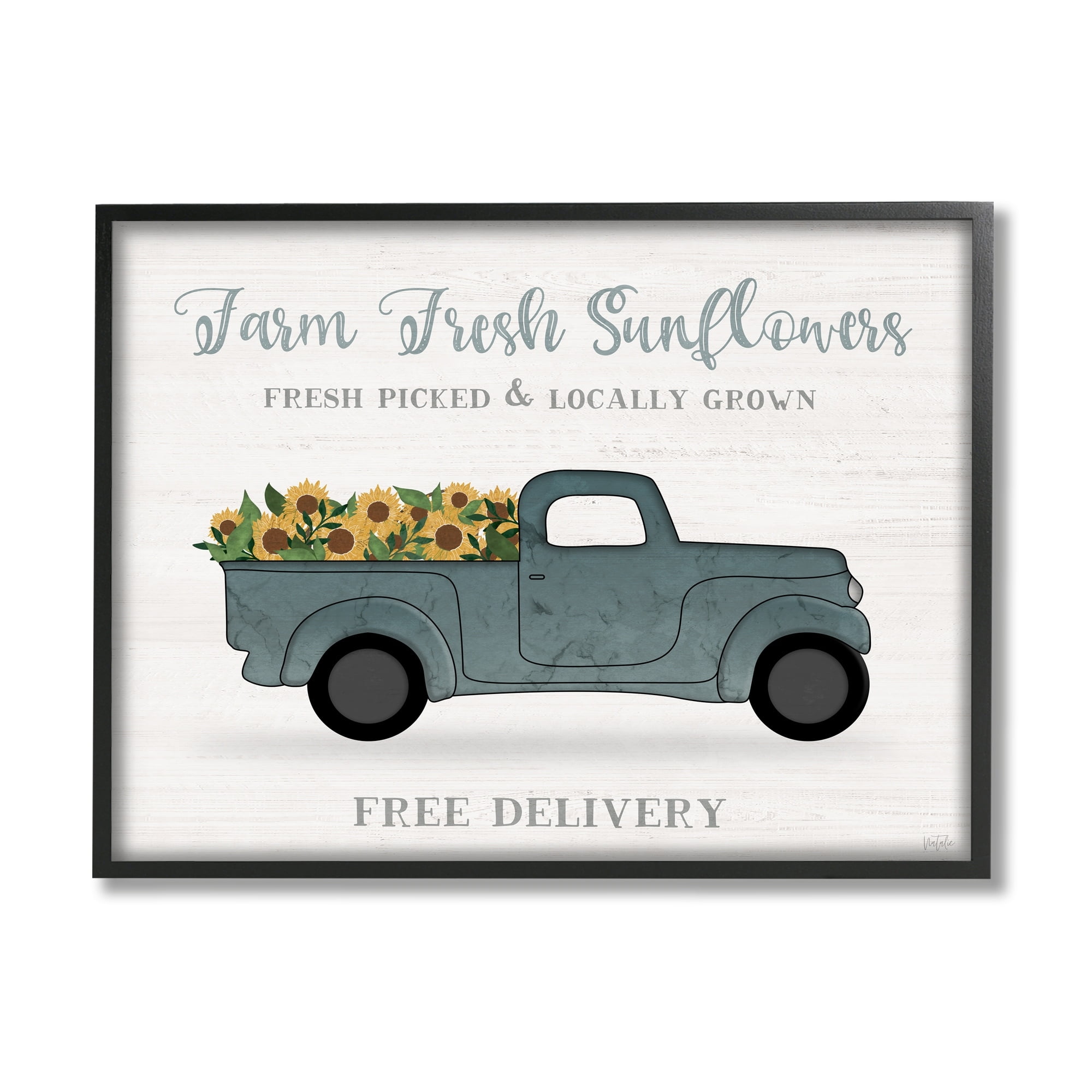Stupell Industries Farm Fresh Sunflowers Rustic Pickup Truck Sign Graphic Art Black Framed Art Print Wall Art, Design by Natalie Carpentieri