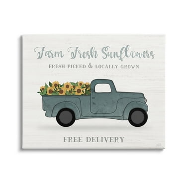 Stupell Industries Farm Fresh Sunflowers Rustic Pickup Truck Sign Graphic Art Gallery Wrapped Canvas Print Wall Art, Design by Natalie Carpentieri