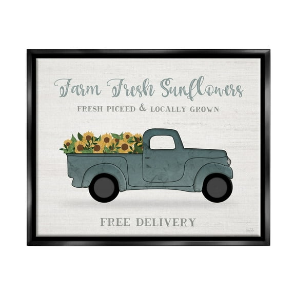 Stupell Industries Farm Fresh Sunflowers Rustic Pickup Truck Sign Graphic Art Jet Black Floating Framed Canvas Print Wall Art, Design by Natalie Carpentieri