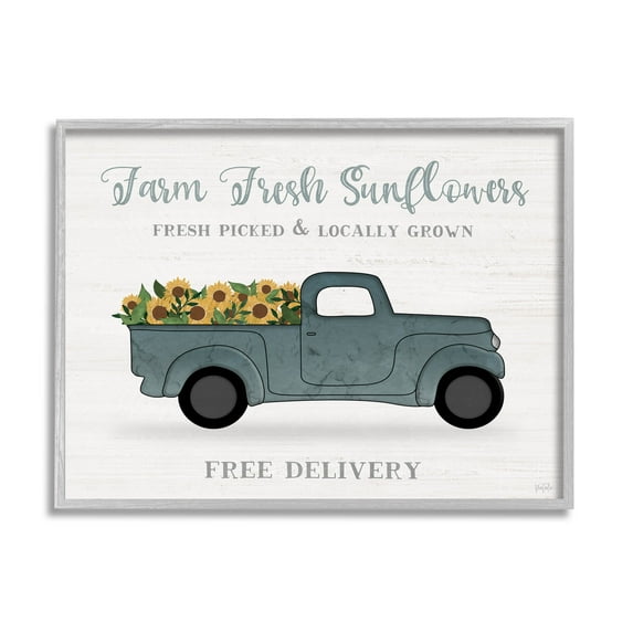 Stupell Industries Farm Fresh Sunflowers Truck Graphic Art Gray Framed Art Print Wall Art, Design by Natalie Carpentieri