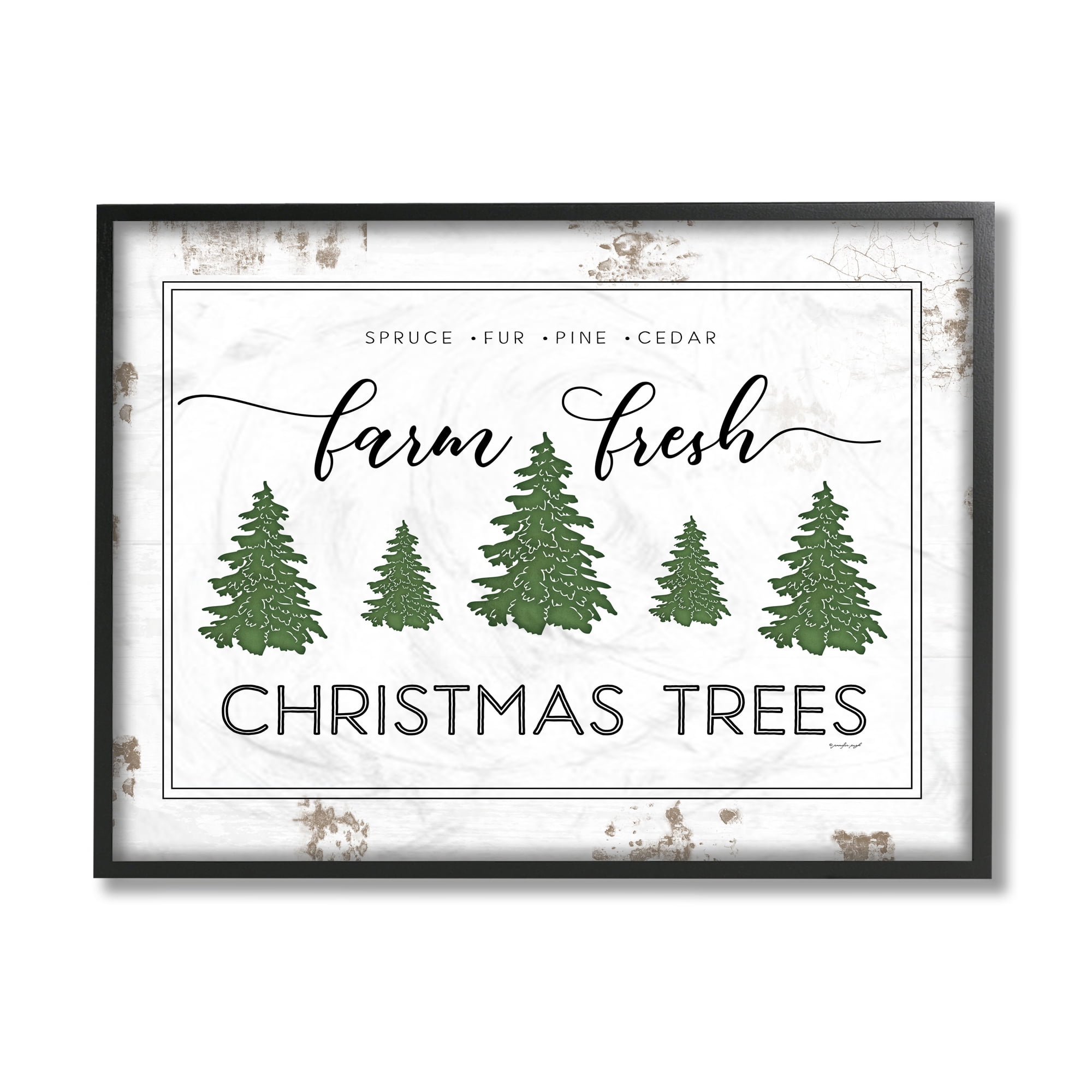 Stupell Industries Farm Fresh Trees Rustic Sign Christmas Charm Black Framed Design by Jennifer Pugh