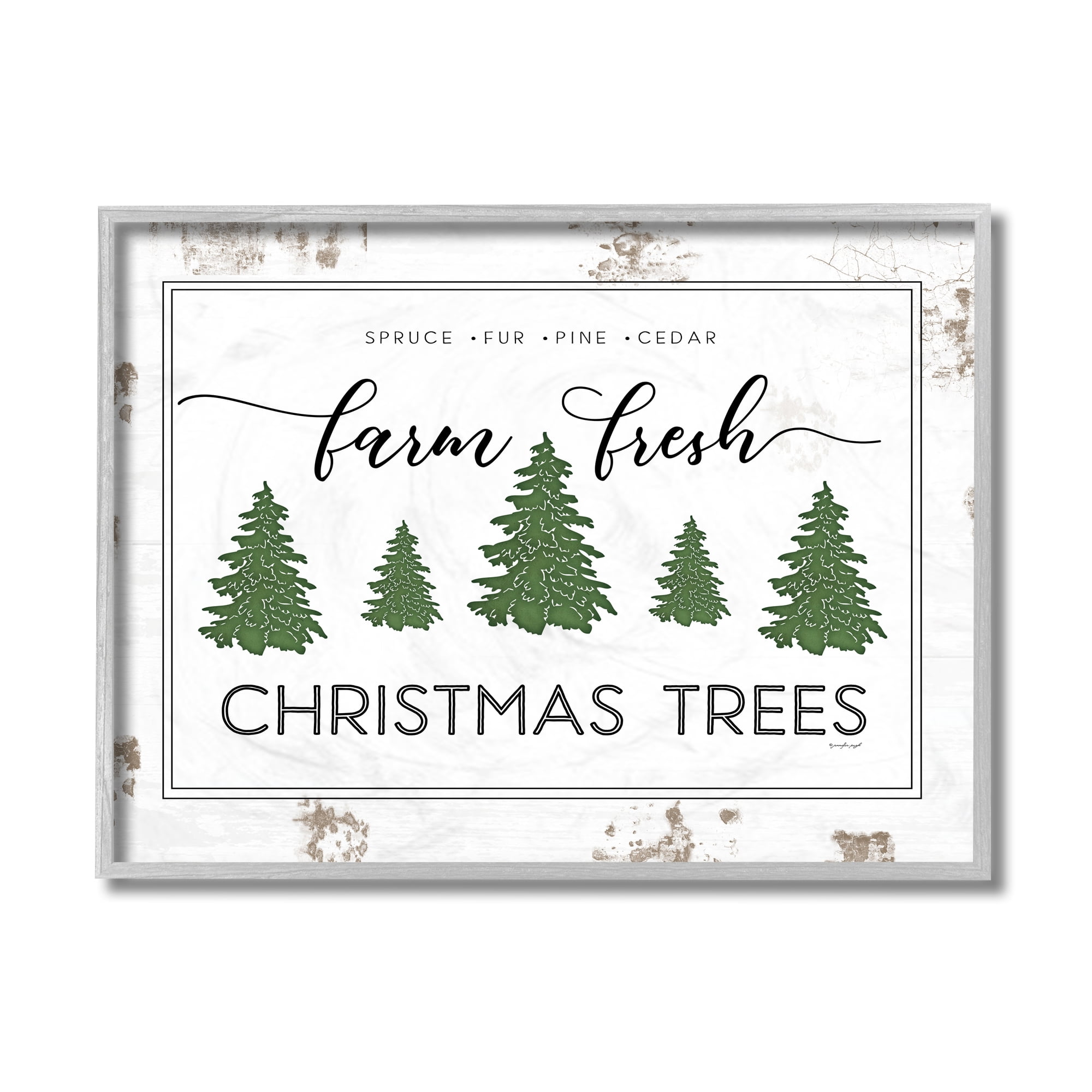 Stupell Industries Farm Fresh Trees Rustic Sign Christmas Charm Gray Framed Design by Jennifer Pugh