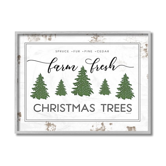 Stupell Industries Farm Fresh Trees Rustic Sign Christmas Charm Gray Framed Design by Jennifer Pugh