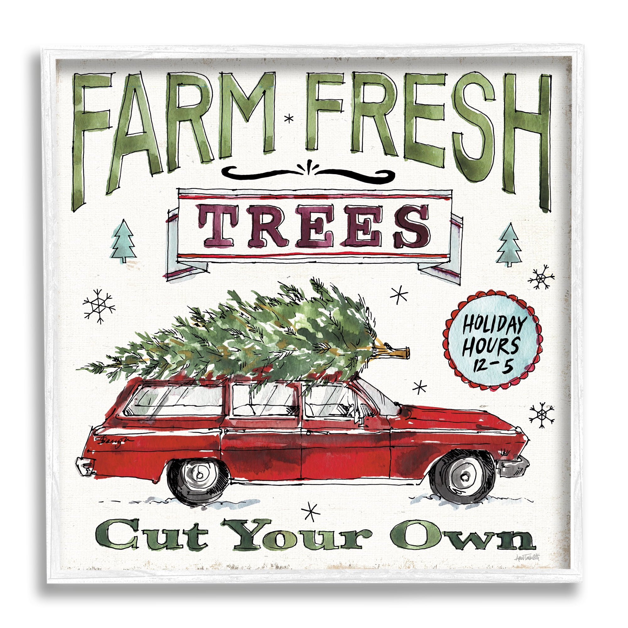 Stupell Industries Farm Fresh Trees Vintage Christmas Advertisement Station Wagon, 24 x 24, Design by Anne Tavoletti