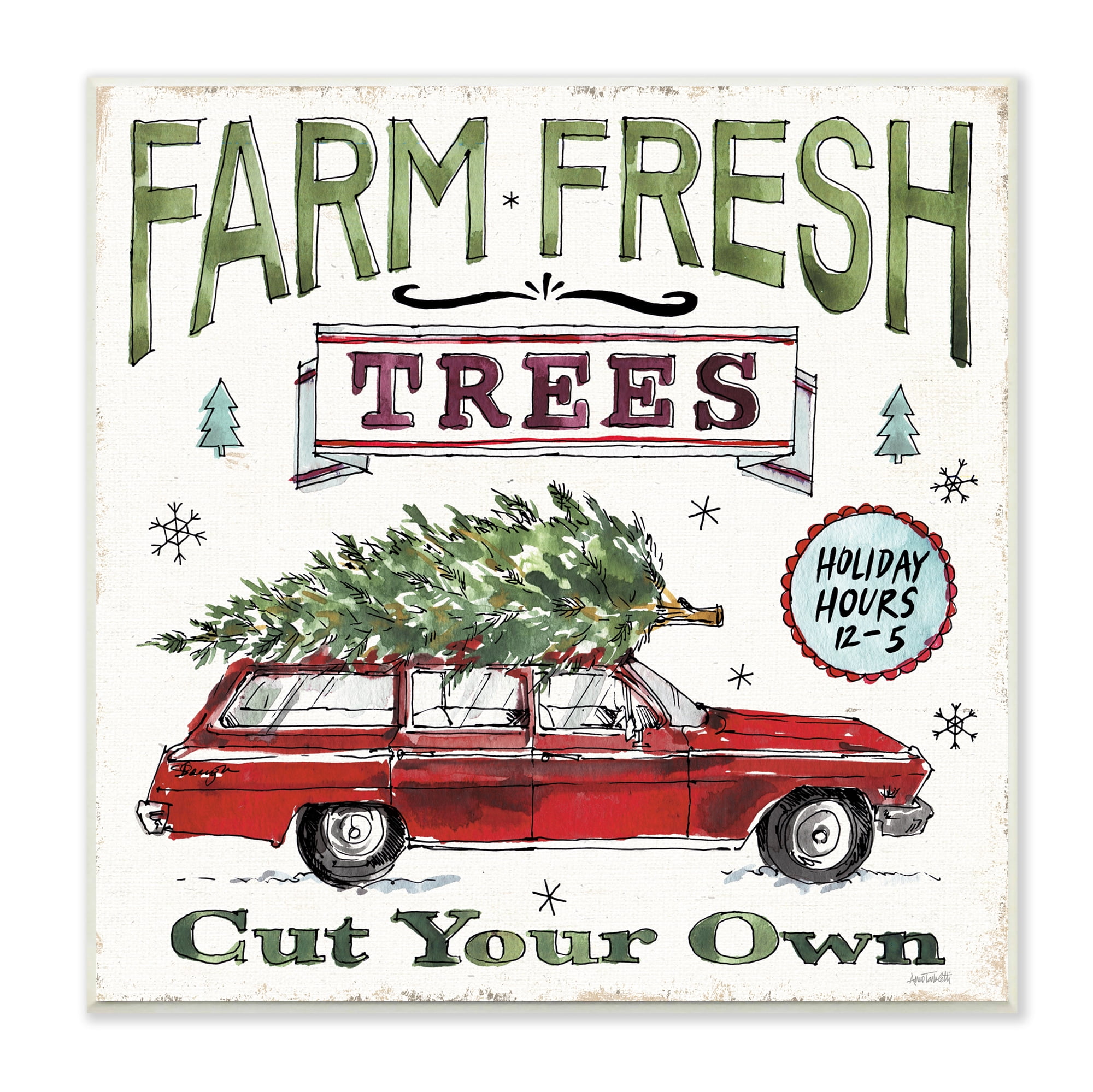 Stupell Industries Farm Fresh Trees Vintage Christmas Advertisement Station Wagon Transportation Painting Unframed Art Print Wall Art, 12 x 12