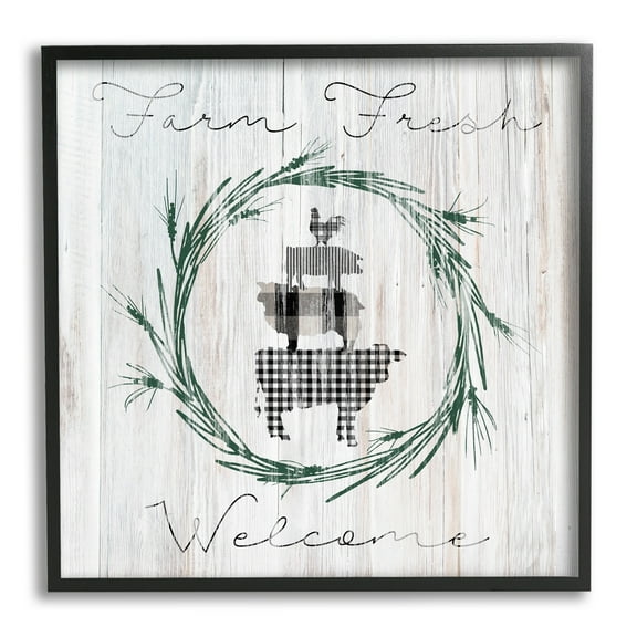 Stupell Industries Farm Fresh Welcome Sign Tartan Cow Laurels , 12 x 12, Design by Carol Robinson