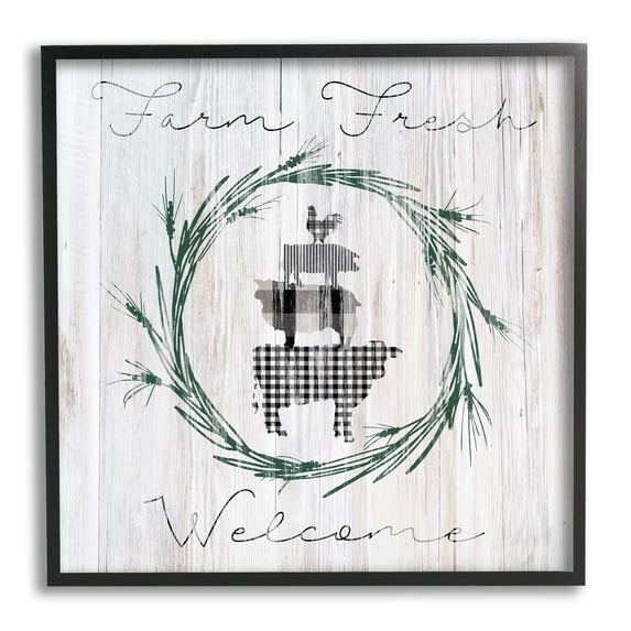 Stupell Industries Farm Fresh Welcome Sign Tartan Cow Laurels , 12 x 12, Design by Carol Robinson