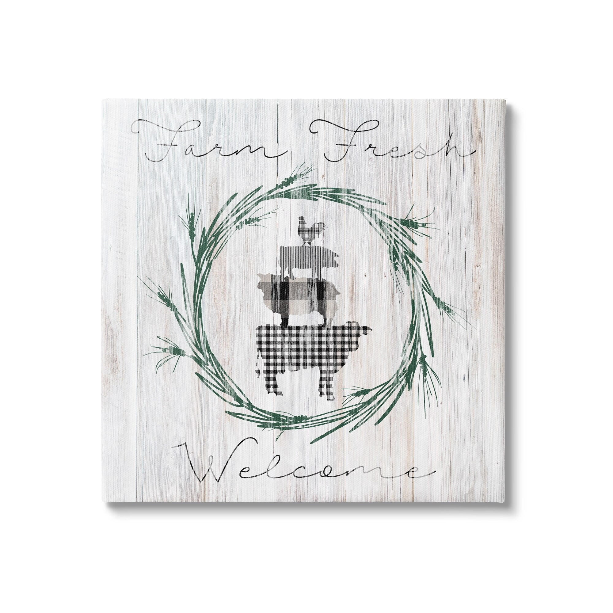 Stupell Industries Farm Fresh Welcome Sign Tartan Cow Laurels , 24 x 24, Design by Carol Robinson