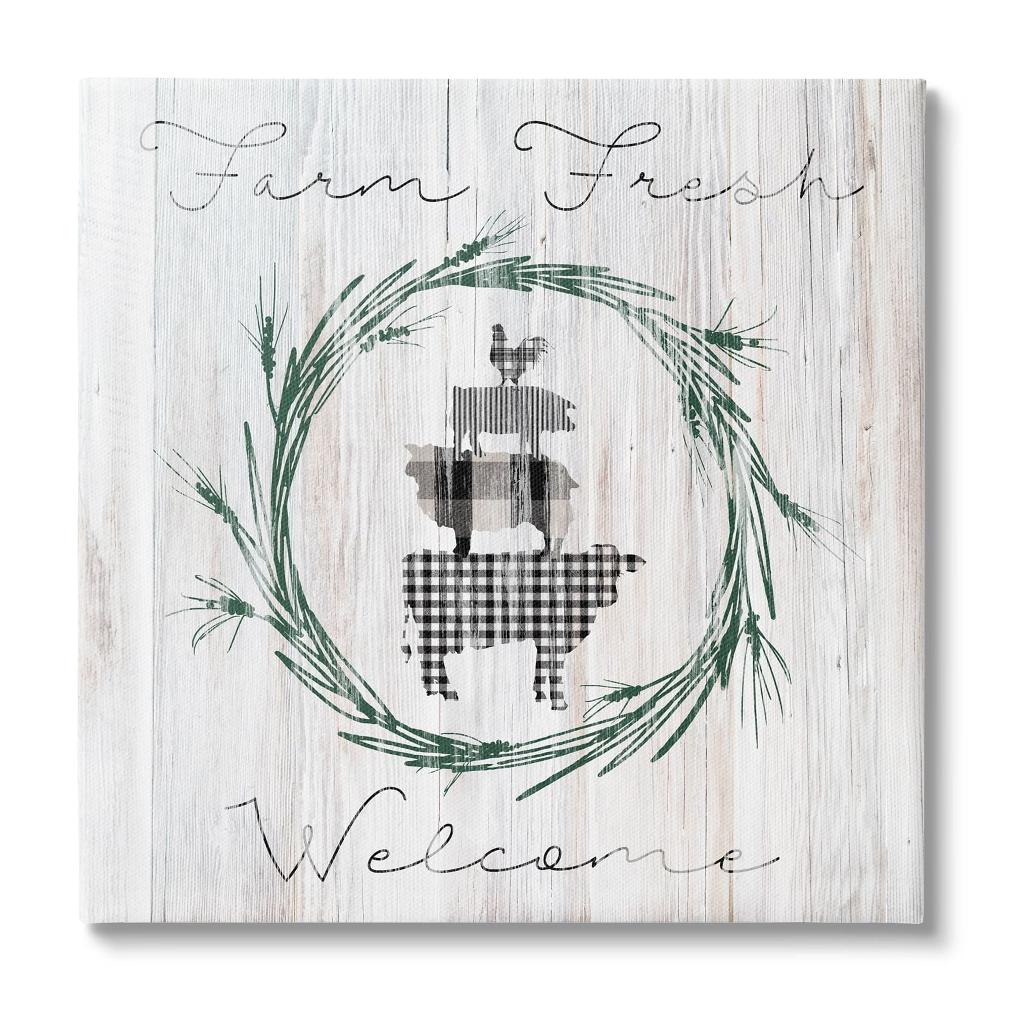 Stupell Industries Farm Fresh Welcome Sign Tartan Cow Laurels , 30 x 30, Design by Carol Robinson