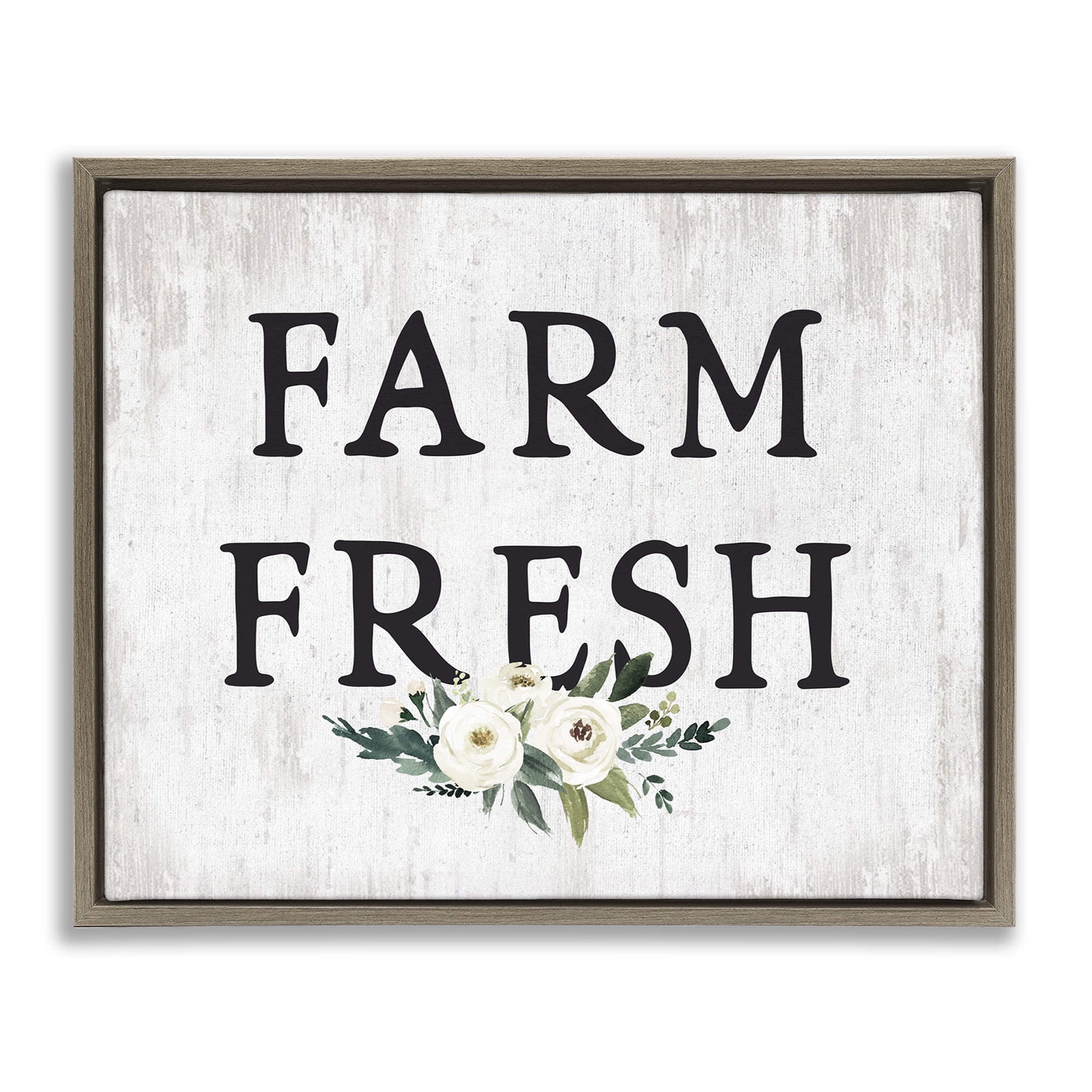 Stupell Industries Farm Fresh with Roses Botanical & Floral Painting Brown Floater Framed Canvas Art Print Wall Art, 21 x 17