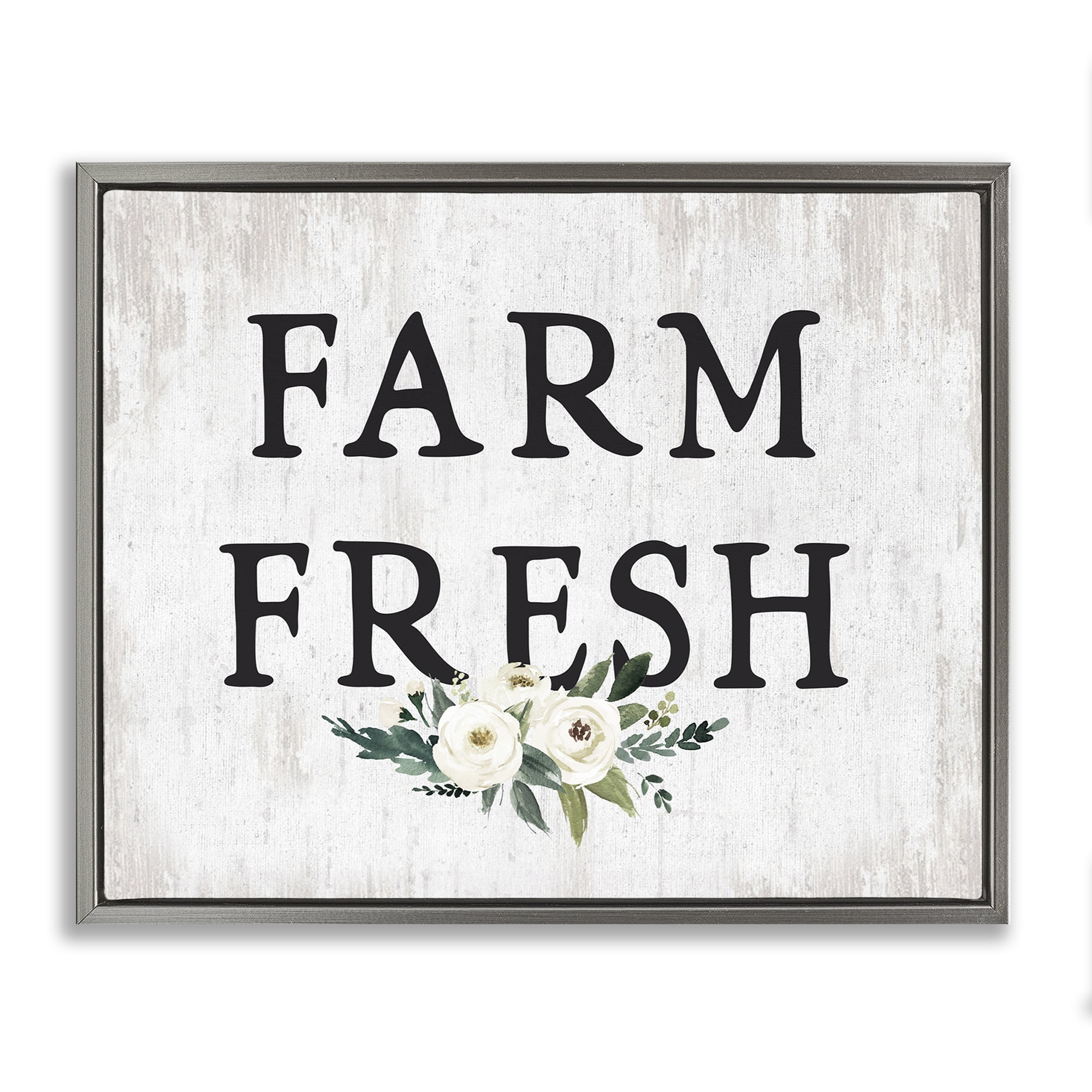 Stupell Industries Farm Fresh with Roses Botanical & Floral Painting Gray Floater Framed Canvas Art Print Wall Art, 21 x 17