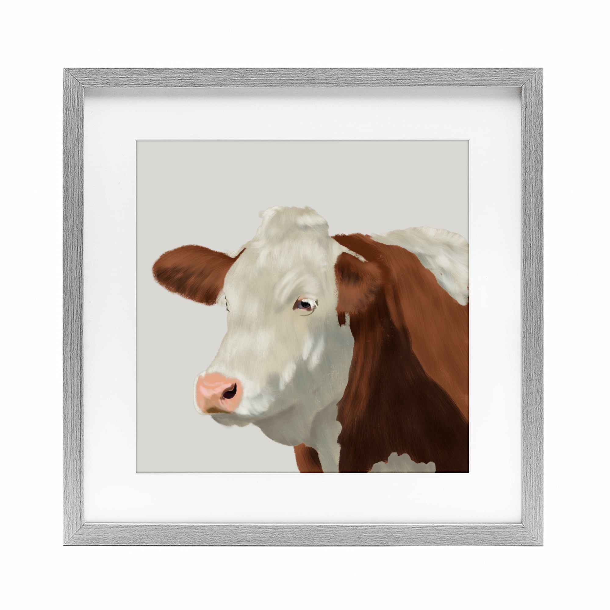 Stupell Industries Farm Friend Cow Portrait Gray Framed Print Under Glass, design by Marcus Prime