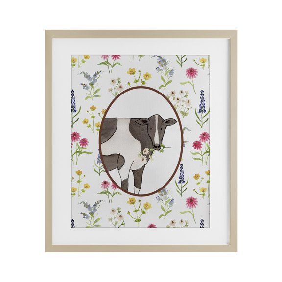 Stupell Industries Farm Friends Cow & Herbs Birch Framed Print Under Glass design by Nina Jacobs, 16 x 13
