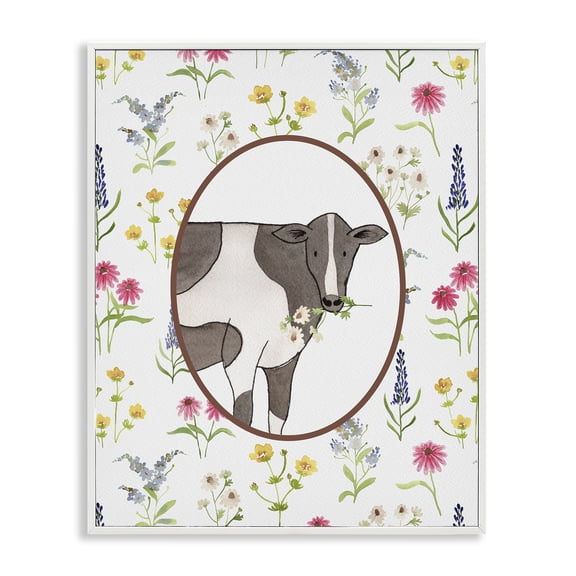 Stupell Industries Farm Friends Cow & Herbs White Framed Giclee Art design by Nina Jacobs, 20 x 16