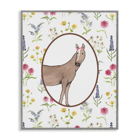 Stupell Industries Farm Friends Horse & Herbs Gray Framed Giclee Art design by Nina Jacobs, 14 x 11