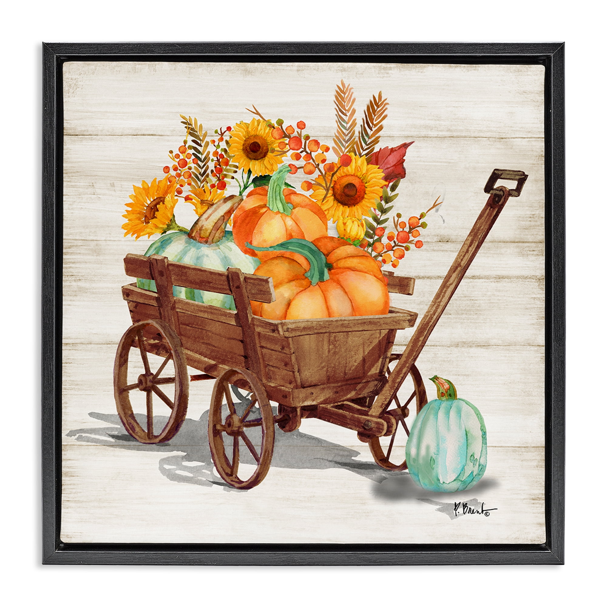 Stupell Industries Farm Harvest Wagon Botanical & Floral Painting Black Floater Framed Canvas Art Prints Wall Art, 25 x 25