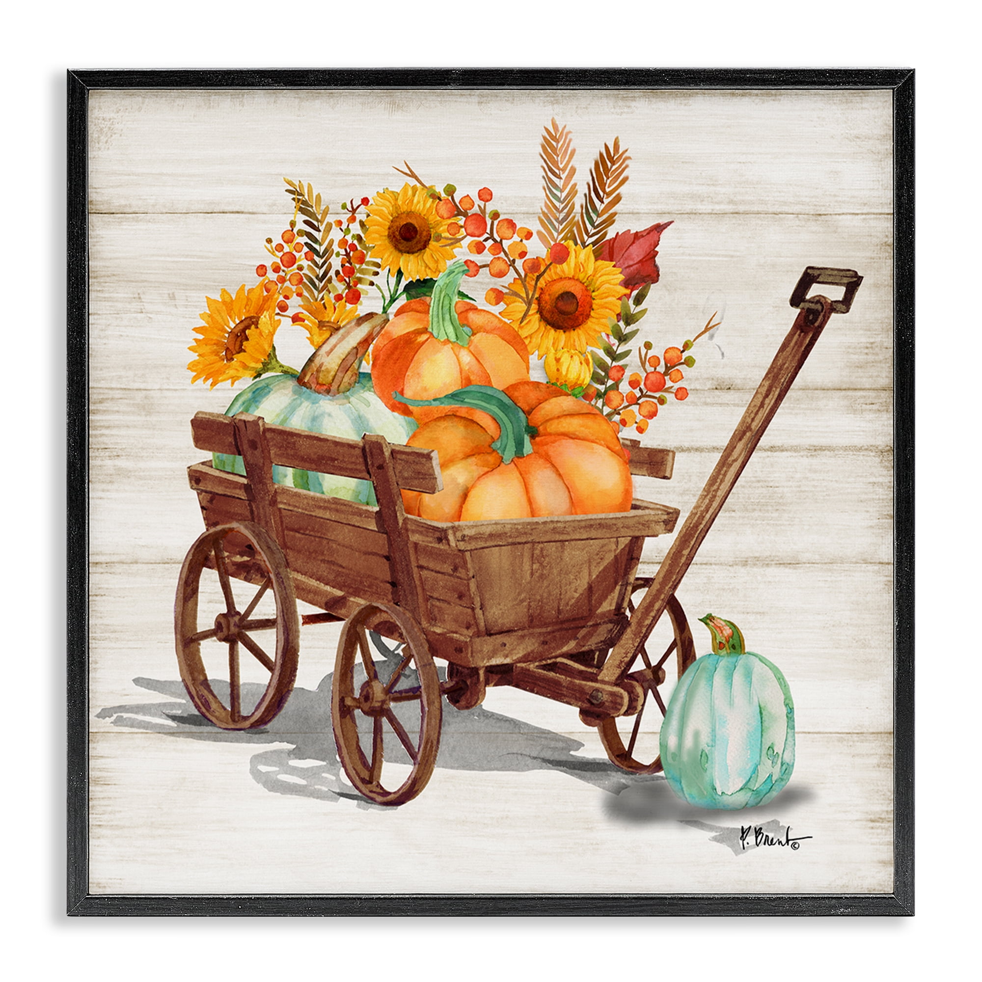 Stupell Industries Farm Harvest Wagon Botanical & Floral Painting Black Framed Art Prints Wall Art, 17 x 17