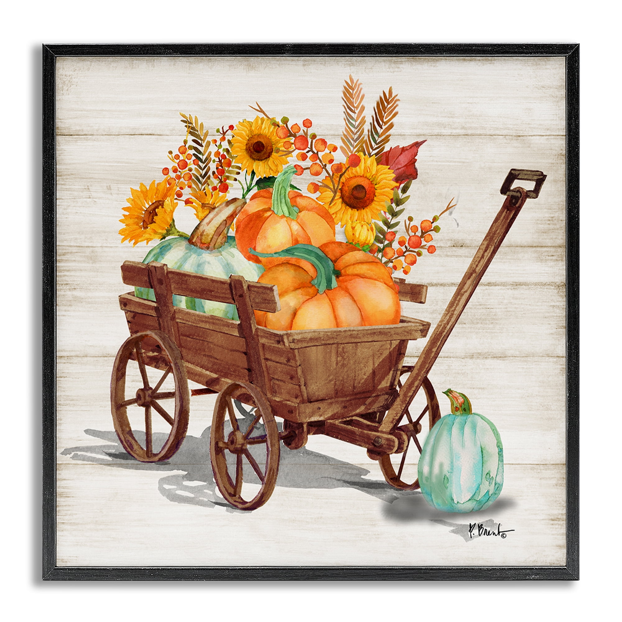 Stupell Industries Farm Harvest Wagon Botanical & Floral Painting Gray Framed Art Prints Wall Art, 17 x 17
