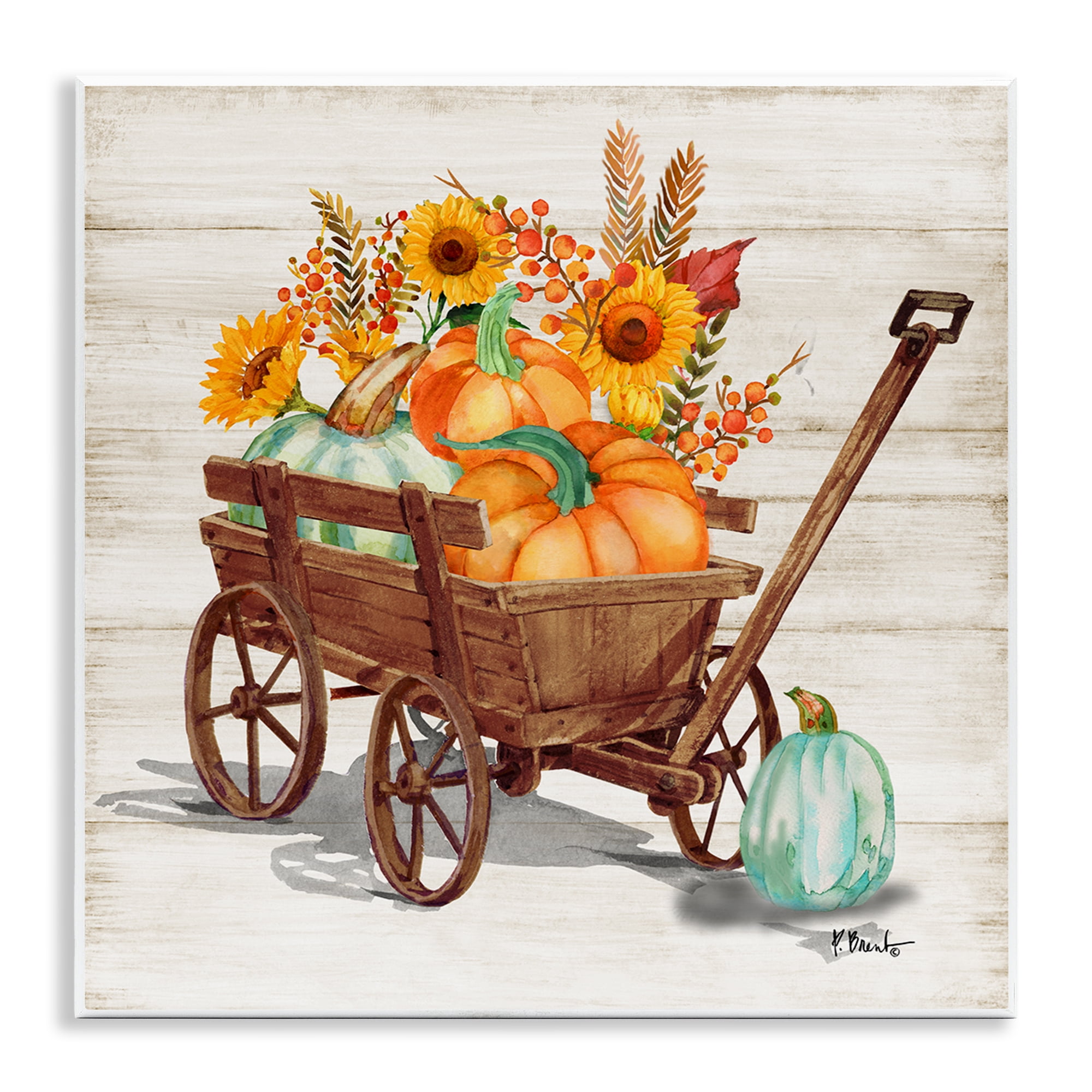 Stupell Industries Farm Harvest Wagon Botanical & Floral Painting Unframed Art Prints Wall Art, 12 x 12